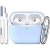 R-fun Custodia per Airpods Pro 2a/1a generazione con set di pulizia, protezione completa in silicone per custodia di ricarica Apple AirPods Pro 2023/2022/2019 [LED anteriore visibile], Azzurro cielo