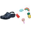Crocs Classic, Zoccoli Unisex - Adulto, Blu (Navy), 39/40 EU + Shoe Charm 5-Pack, Decorazione di Scarpe, Happy Candy