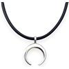 ASTER ALHELÍ - Collana Corno Portafortuna Uomo o Donna con Cordino in Pelle Nera Cerata e Chiusura in Acciaio - Ciondolo Luna Rovesciata in Argento - Ideale per i Regali