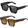 SHEEN KELLY 2PCS Retro spessa rettangolo Chunky occhiali da sole donne uomini trendy stretto quadrato nero Tortie telaio moda 90s Y2K occhiali