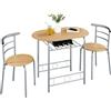 Yaheetech Set Tavolo e 2 Sedie Sala da Pranzo Cucina Mobili da Bar Piccoli Spazi Salvaspazio Balcone per 2 Persone in Legno e Metallo Sedia Portata 136 kg Beige