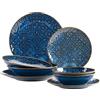 MÄSER 935078 Serie Tiles Modern Vintage Set di stoviglie per 2 persone in design mauriano, servizio da tavola da 8 pezzi con piatti e ciotole in ceramica di alta qualità, colore blu