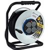 Electraline 208685 - Avvolgitore elettrico professionale impermeabile IP44 cåble 40 m in gomma 3G2.5m㎡ per cantiere in metallo, 4 prese con guida per il cavo, nero