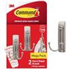 Command Gancio Adesivo Metallico Doppio in Nichel Spazzolato Grande, 2 Ganci e 3 Strisce- Appendi Abiti, Cappelli, Borse e Altro da Parete o Porta senza Chiodi