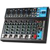 Iriisy Mixer audio con display LCD HD, mixer mixer jack MP3 alimentazione 48 V, console di miscelazione del suono, USB Wireless Riproduzione, per la registrazione di PC, bande (7 canali)