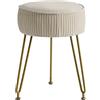 IBUYKE Poggiapiedi rotondo in velluto, sgabello da trucco, tavolino, sedile pouf, gambe in acciaio dorato, bianco crema L/G-30M