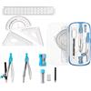 MHwan squadrette da disegno 45 e 60, 10 pezzi metallo set di compasso scuola media, righello 15 cm set di compasso scuola elementare, adatto per studenti matematica e istruzione domestica (Blu)