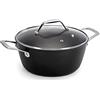 Barazzoni Black Titan Pro, Casseruola ø24cm con coperchio in vetro, Manico in acciaio rivettato, Antiaderente Titan Pro (5 Strati). Made in Italy