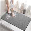HITSLAM Tappetino Doccia Antiscivolo, 60x40cm Tappetino Vasca Antiscivolo da Bagno con scarico, Morbido PVC Luffa Tappetino Bagno, Asciugatura rapida, Grigio