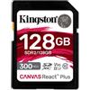 Kingston Technology 128GB Canvas React Plus SDXC UHS-II 300R/260W U3 V90 for Full HD/4K/8K