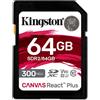 Kingston Technology 64GB Canvas React Plus SDXC UHS-II 300R/260W U3 V90 for Full HD/4K/8K