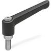 Ganter Normelemente Ganter Norm elementi Leva di bloccaggio in acciaio con vite filettata GN 300.1 manico lunghezza: 45 mm vite inserto e vite di fissaggio in acciaio inossidabile manico di zinco pressofuso NERO