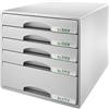 Leitz Plus Cassettiera a 5 Cassetti, Organizer per Riporre Documenti, Cataloghi e Riviste in Formato A4, Adatta per Casa e Ufficio, Grigio, 52110085