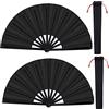 baotongle 2 pezzi Grande Pieghevole Seta Mano Scomparti Cinese Tai Chi Pieghevole Ventaglio di Nylon Panno Cinese Kung Fu Fan con Supporto Manica per Prestazioni Danza Decorazioni Festival (Nero)