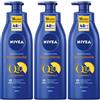 Nivea Q10 Latte Nutriente Rassodante Vitamina C Crema Corpo Azione Tonificante Elasticizzante Idratante 48h per Pelle Secca - 3 Flaconi da 400ml