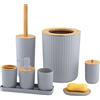 MissFox 6 Pezzi Set Bagno Accessori Completo, Set Accessori Bagno Moderni  in Bamboo e Plastica, Kit Bagno Accessori con Dispenser, Pattumiera,  Portasapone, Scopino, Portaspazzolino, Bicchiere, Nero : : Casa e  cucina