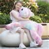 MorisMos 110cm Unicorno Peluche Gigante XXL Rosa, Arcobaleno Animale di Peluche Grande per Bambini, Regalo per Ragazze Fidanzata Ragazzi Compleanno Natale Deco