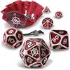 ENHANCE DND Set in Metallo - Dadi poliedrici da 7 pezzi con borsa in pelle vegana 2 in 1 e vassoio, set solido per giochi di ruolo (Edizione da Collezione Rosso)