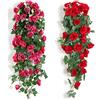 milaosk 2 Pezzi Fiori Artificiali sul Muro, Piante Pendenti Artificiali Appeso Fiore Edera Artificiale Appeso Rosa Fiori Rossi Pianta Finta Appesa per Balcone90 cm (Rosso, Rosa)