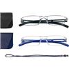 Hubeye 2 Paia Occhiali da lettura Ultraleggeri Montatura Trasparente Anti luce blu con Custodia in Pelle per Uomo e Donna 1.00
