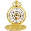 Tiong Orologio da tasca da uomo liscio con catena classico meccanico a vento da tasca Steampunk orologio da tasca da uomo con confezione regalo, S-oro