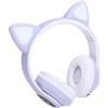 SYH&AQYE Cat Ear Cuffie Bluetooth 5.0, Cuffie da Gioco Stereo a LED, Durata della Batteria 7H Cuffie Over-Ear Wireless Pieghevoli per Giochi Switch per Laptop(Viola)