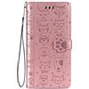 Fertuo Cover per Samsung A12 / M12, Custodia Portafoglio a Libro in Pelle Flip Cover con Porta Carte, Chiusura Magnetica [Disegni di Gatto Cane] Case Antiurto per Samsung Galaxy A12, Oro Rosa