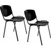 OFITURIA Silla de Oficina Sin Ruedas, Silla Confidente de Plástico con Estructura Metálica, Silla para Sala de Espera, Recepción, Reuniones, Conferencias, etc (2 Sillas, Negro)