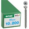 Spax, Viti per strutture in legno, con testa a scomparsa, filettatura completa, T-STAR plus, CUT, in acciaio inox anti ossidazione A4, 1.4578-1208001001605, 10 x 200 mm