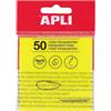 APLI 19569 - Note adesive trasparenti, 75 x 75 mm, colore: giallo, 50 fogli traslucidi resistenti all'acqua, ideali per studenti e insegnanti.