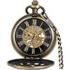 Tiong Orologio da taschino meccanico retrò cavo, a carica manuale, stile steampunk, con scatola regalo per uomo, G-bronzo, Retrò