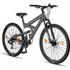 Licorne Bike Strong 2D Premium Mountain Bike da 26, 27,5 e 29 pollici, per ragazzi e ragazze, freno a disco anteriore e posteriore, cambio a 21 marce, sospensione completa (27,5 pollici, antracite)