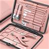 Leipple Tagliaunghie Set Professionale - Grooming Kit Strumenti per Manicure e Pedicure 18pcs con Lussuosa Custodia da Viaggio in Pelle (Rosa)