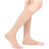 Yosoo Health Gear Calze a Compressione per Uomo Donna, Calze a Compressione Open Toe Volo, 20-30 MmHg Supporto Graduato Maniche a Compressione Al Polpaccio per Gravidanza Viaggio Lavoro Vene Varicose(L-Pelle)