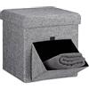 Relaxdays Pouf Pieghevole con Contenitore, 38x38x38 cm, Lino, Sgabello Quadrato Coperchio Rimovibile Poggiapiedi, Grigio