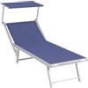 Tata Linda Lettino Prendisole Mare Professionale Spiaggia Giardino 61x186x39 cm in Alluminio con Tettuccio Parasole colore Blu - 11289 BLU