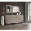 Credenza PIETRASANTA in legno, finitura in grigio cemento, piano effetto marmo statuario, 200×50 cm