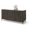 Credenza PIETRASANTA in legno, finitura in acciaio ossidato, piano effetto marmo statuario, 200×50 cm