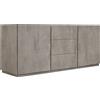 Credenza FAVIGNANA in legno, finitura in grigio cemento, piano effetto marmo statuario, 200×50 cm
