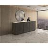 Credenza FAVIGNANA in legno, finitura in acciaio ossidato, piano effetto marmo statuario, 200×50 cm