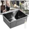 SanBouSi Lavello da cucina in acciaio inox, nero, 50 x 45 cm, rettangolare, 1 vasca con scarico e dispenser di sapone, PVD Nanotexture