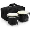 World Rhythm Bongos 15,2 cm & 17,8 cm Beginners Oak Bongo Drums - Bongos nero opaco con custodia imbottita BON7-BK