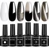Senvenski Smalto Semipermanente Kit Unghie Bianco Nero Argento Grigio Glitter Magnetico Occhi di Gatto Cat Eye Termico Temperatura Cambio di Colore UV LED Vernice Manicure Nail Art (HS004)