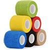 SEADESKY 6 Rotoli Benda Elastica Coesiva 5cm x 4.5m Bendaggio Adesiva Coesiva Benda Nastro Bendaggio Sportivo Autoadesivo Benda Salvapelle Sport Nastro Bendaggio per Mani, Piedi