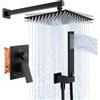 KES Set Doccia a 3 Modalità di Erogazione Sistema Doccia Quadrato Soffione 25 cm con Doccetta Valvola Grezza e Finiture Kit Doccia Pioggia Bagno Nero Opaco, X6230-BK