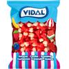 Vidal Delizie. Ossa Glitter Fragola. Gominolle a forma di osso con consistenza di gelatina e sapore di fragola. Colori bianco e rosso. Senza glutine e grassi. Borsa 1 kg