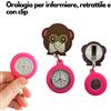 Orologio da infermiere a forma di scimmietta, retrattile, con clip e lancette fluorescenti