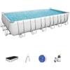 Bestway 56475 Power Steel Piscina Fuori Terra Rettangolare 732 x 366 x 132 cm, Kit Completo con Filtro a Sabbia, Colore Grigio