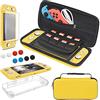 YUANHOT 4 in 1 Kit Accessori Custodia da Viaggio Portatile Compatibili con Switch Lite, Custodia Plus Cover in TPU e Pellicola Protettiva per Schermo - Giallo