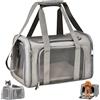 TOFFCAEA Trasportino per Cani e Gatti, Gabbietta per Animali Domestici, Tappetino Lavabile Rimovibile, con Tracolla, Borsa Ripiegabile Viaggio Sull' Aereo (Grigio) L 43 x B 28 x H 28 cm